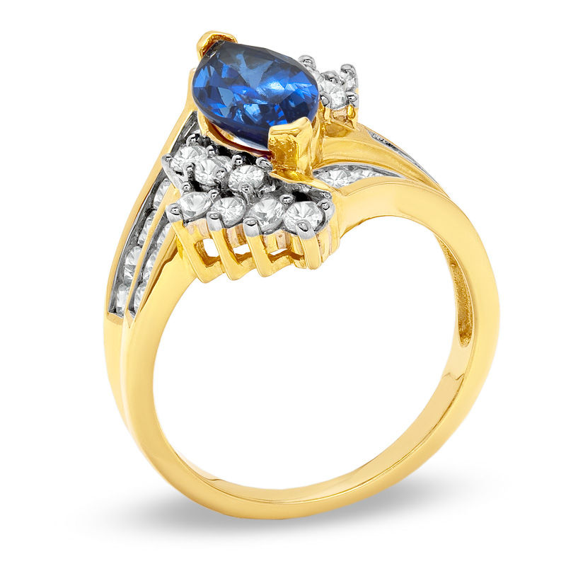 Marquise Lab-Created Blue and White Sapphire Ring in 10K Gold
