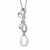 Thumbnail Image 1 of 7.0-7.5mm Freshwater Cultured Pearl and White Topaz Bow Pendant in Sterling Silver