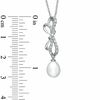 Thumbnail Image 1 of 7.0 - 7.5mm Cultured Freshwater Pearl and White Topaz Bow Pendant in Sterling Silver