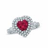 Thumbnail Image 1 of 7.0mm Heart-Shaped Lab-Created Ruby and White Sapphire Heart Ring in Sterling Silver