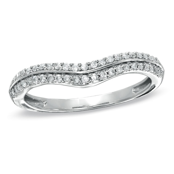 1/5 CT. T.w. Diamond Double Row Contour Wedding Band in 14K White Gold