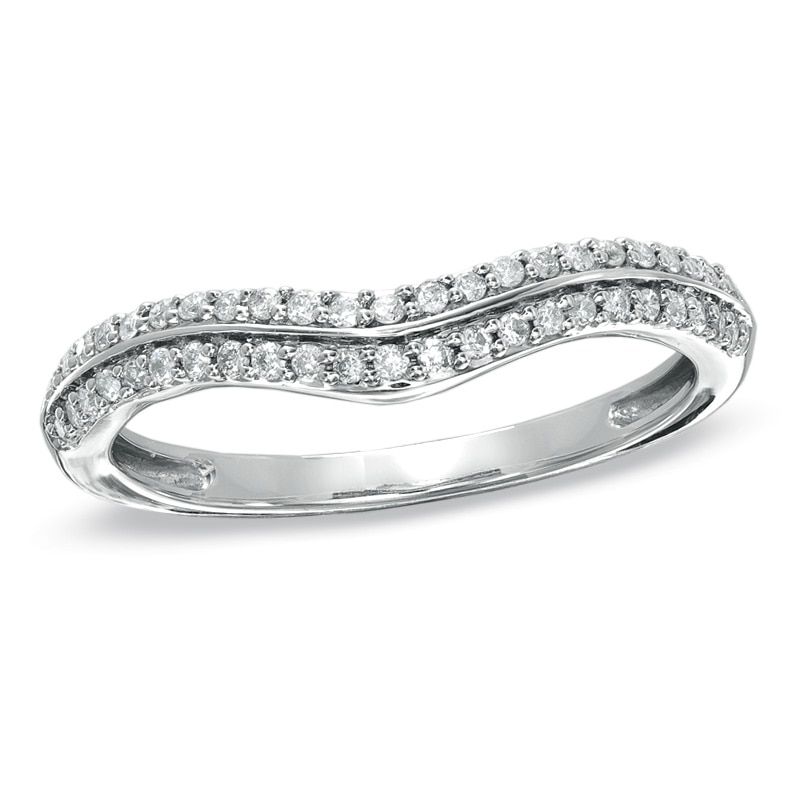 1/5 CT. T.W. Diamond Double Row Contour Wedding Band in 14K White Gold