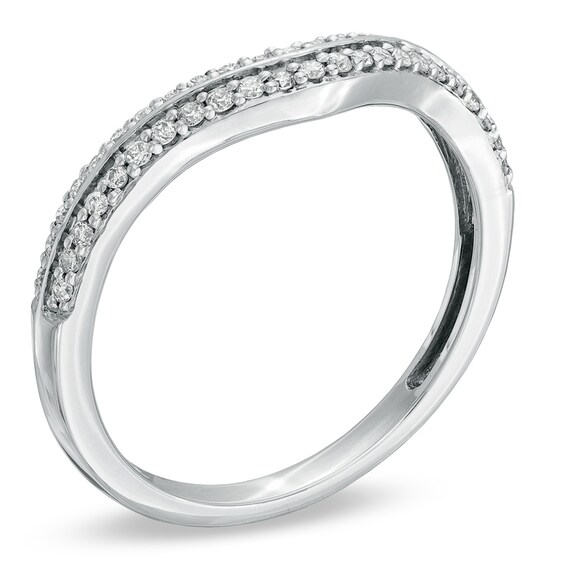 1/5 CT. T.w. Diamond Double Row Contour Wedding Band in 14K White Gold