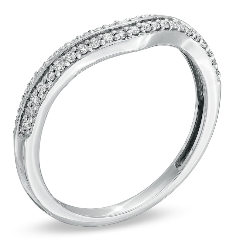 1/5 CT. T.W. Diamond Double Row Contour Wedding Band in 14K White Gold