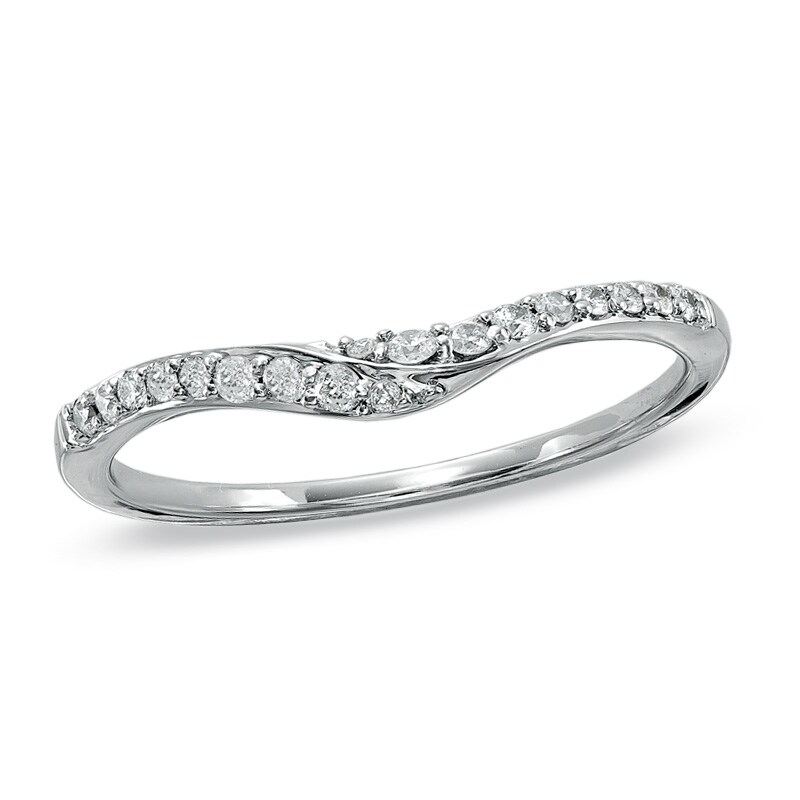 Main Image 1 of 1/6 CT. T.W. Diamond Swoop Contour Wedding Band in 14K White Gold