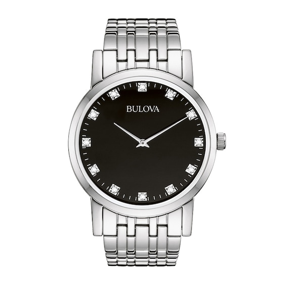 Men's Bulova Diamond Accent Watch with Black Dial (Model: 96D106)