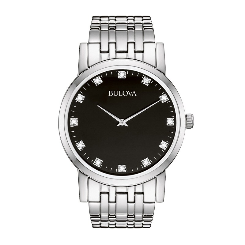 Main Image 1 of Men's Bulova Diamond Accent Watch with Black Dial (Model: 96D106)