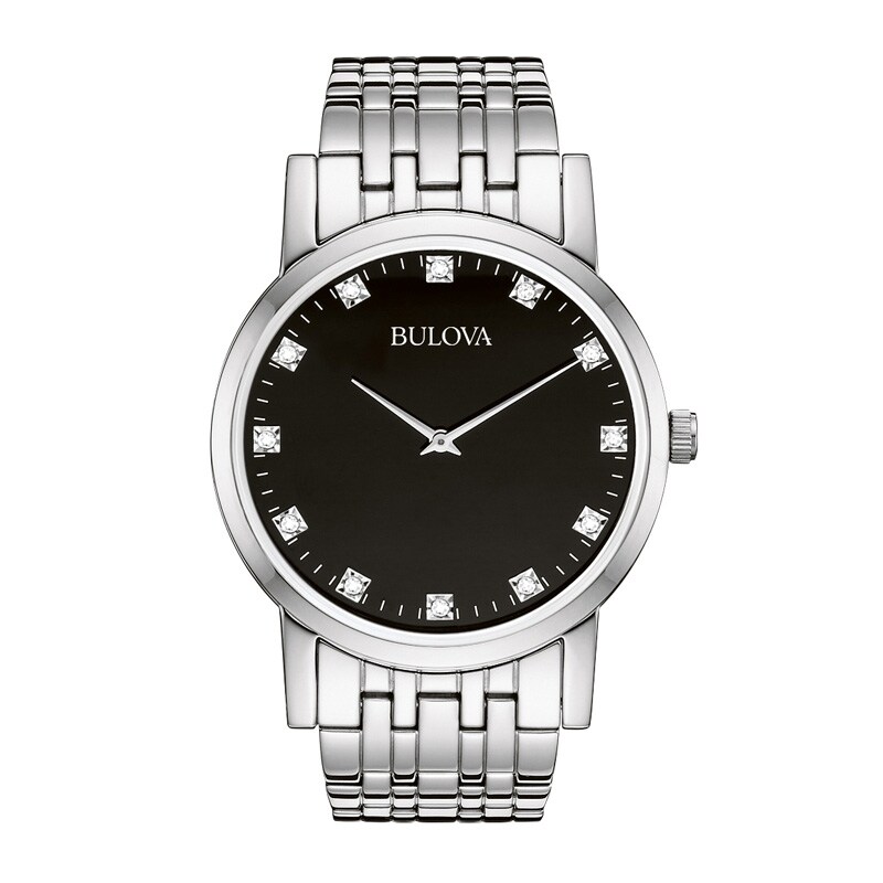 Men's Bulova Diamond Accent Watch with Black Dial (Model: 96D106)