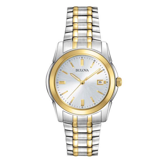 Men's Bulova Two-Tone Watch with Silver-Tone Dial (Model: 98H18)