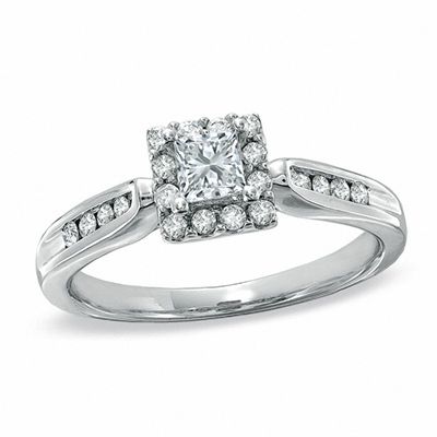 1 2 Ct T W Princess Cut Diamond Framed Engagement Ring In 14k White Gold Zales