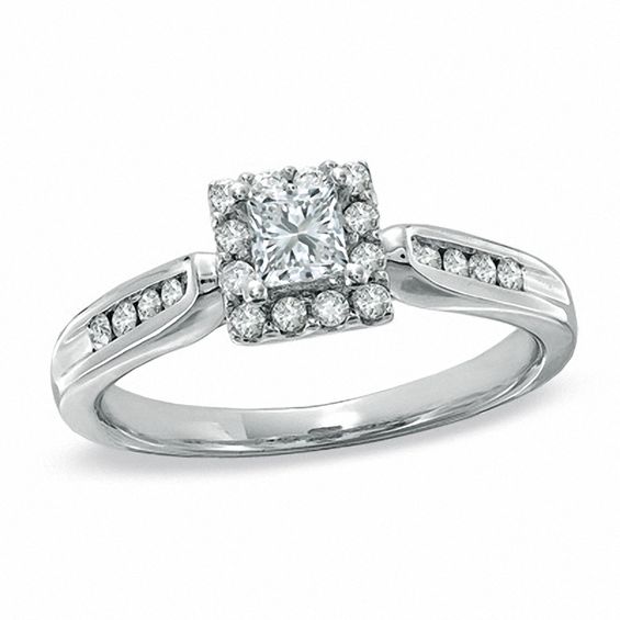 1/2 CT. T.w. Princess-Cut Diamond Framed Engagement Ring in 14K White Gold
