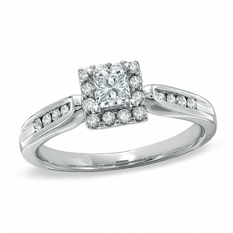 1/2 CT. T.W. Princess-Cut Diamond Framed Engagement Ring in 14K White Gold