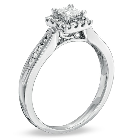 1/2 CT. T.w. Princess-Cut Diamond Framed Engagement Ring in 14K White Gold