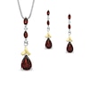 Pear-Shaped Garnet And Diamond Accent Pendant And Earrings Set In Sterling Silver And 14K Gold