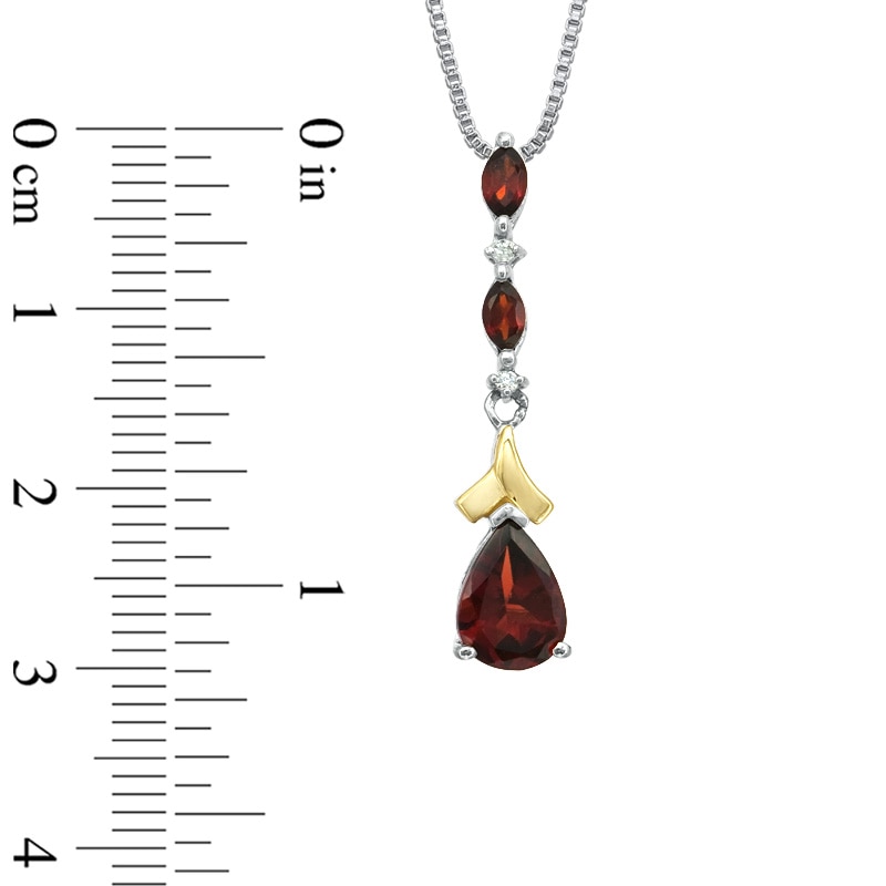 Pear-Shaped Garnet and Diamond Accent Pendant and Earrings Set in Sterling Silver and 14K Gold