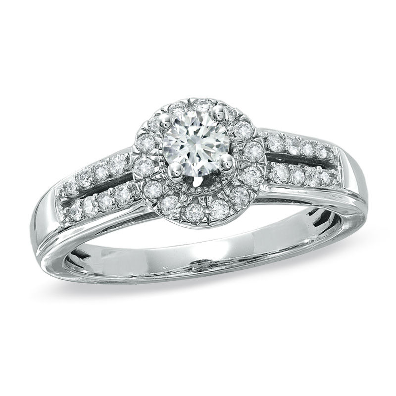 Main Image 1 of 1/2 CT. T.W. Diamond Split-Shank Frame Engagement Ring in 14K White Gold