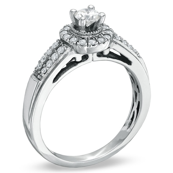 1/2 CT. T.w. Diamond Split-Shank Frame Engagement Ring in 14K White Gold