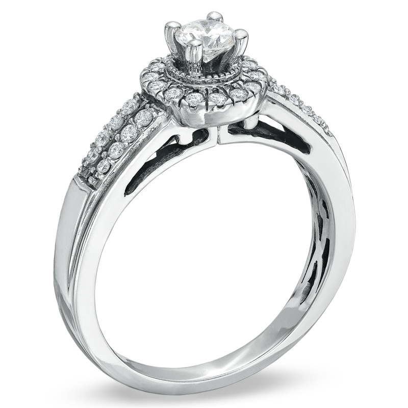 1/2 CT. T.W. Diamond Split-Shank Frame Engagement Ring in 14K White Gold