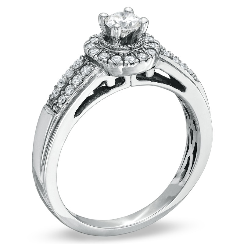 Main Image 2 of 1/2 CT. T.W. Diamond Split-Shank Frame Engagement Ring in 14K White Gold