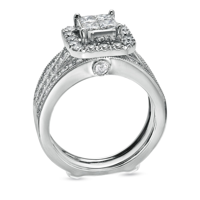 1-1/2 CT. T.W. Quad Princess-Cut Diamond Bridal Set in 14K White Gold