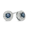 Thumbnail Image 1 of 4.0mm Blue Sapphire and 1/10 CT. T.W. Diamond Frame Stud Earrings in 10K White Gold