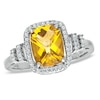 Thumbnail Image 0 of Cushion-Cut Citrine and 1/7 CT. T.W. Diamond Frame Ring in 10K White Gold