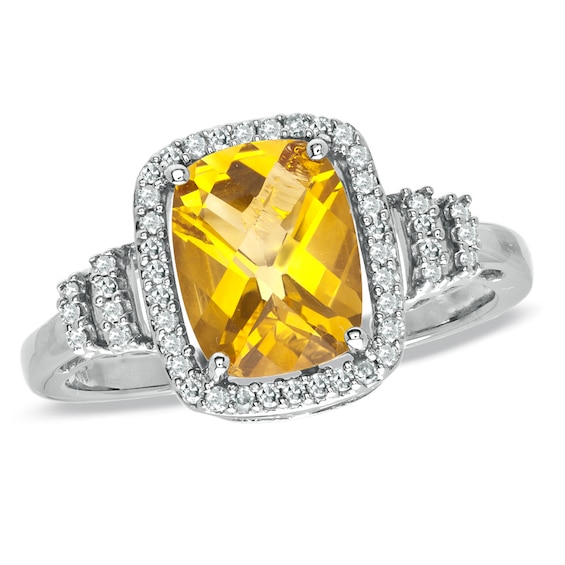Cushion-Cut Citrine and 1/7 CT. T.w. Diamond Frame Ring in 10K White Gold