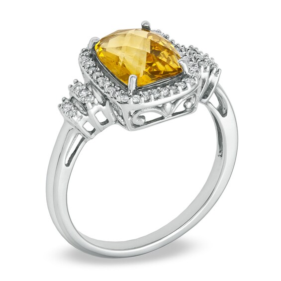 Cushion-Cut Citrine and 1/7 CT. T.w. Diamond Frame Ring in 10K White Gold