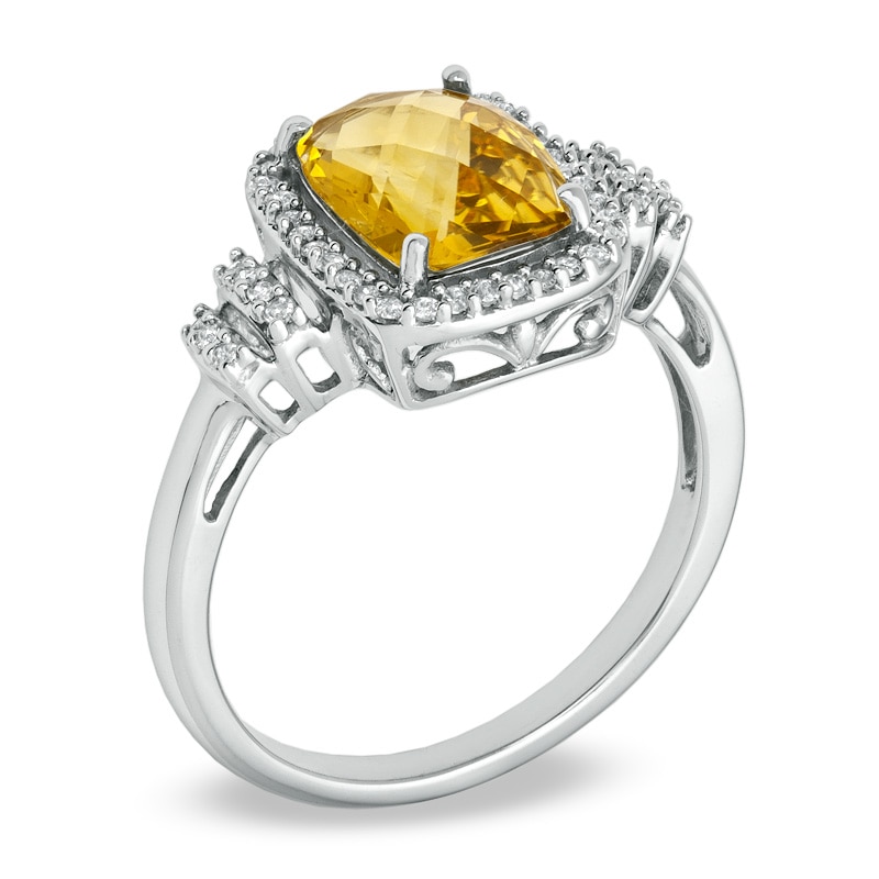 Cushion-Cut Citrine and 1/7 CT. T.W. Diamond Frame Ring in 10K White Gold