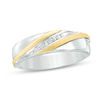 Thumbnail Image 4 of 1/10 CT. T.W. Diamond Marquise Slant Comfort Fit Wedding Ensemble in Sterling Silver and 14K Gold