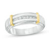Thumbnail Image 4 of 1/10 CT. T.W. Diamond Quad Frame Collar Comfort Fit Wedding Ensemble in Sterling Silver and 14K Gold