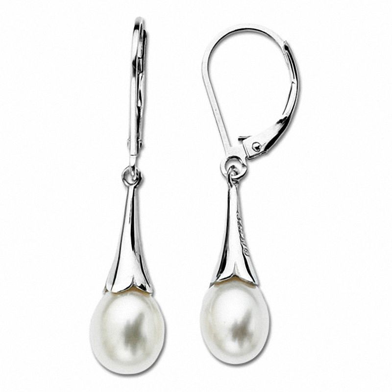 Oval Freshwater Cultured Pearl Floral Drop Earrings in Sterling Silver