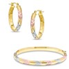 Thumbnail Image 0 of Chevron Patterned Bangle and Earrings Set in Sterling Silver and 14K Tri-Tone Gold Plate - 7.5"