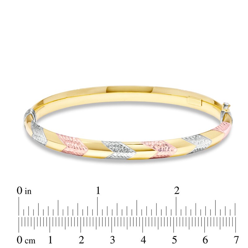 Chevron Patterned Bangle and Earrings Set in Sterling Silver and 14K Tri-Tone Gold Plate - 7.5"