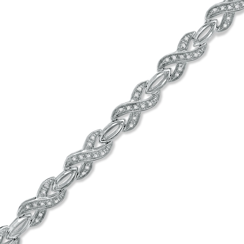 Main Image 1 of 1/3 CT. T.W. Diamond Figure Eight Bracelet in Sterling Silver