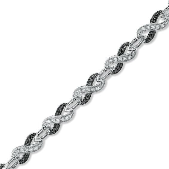 1/3 CT. T.w. Enhanced Black and White Diamond "X" Bracelet in Sterling Silver