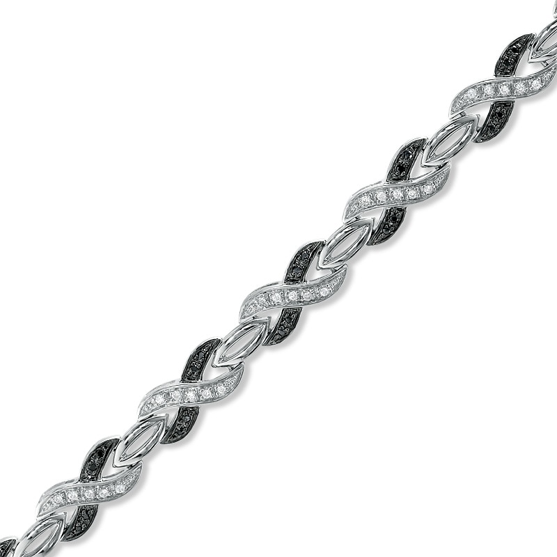 Main Image 1 of 1/3 CT. T.W. Enhanced Black and White Diamond "X" Bracelet in Sterling Silver