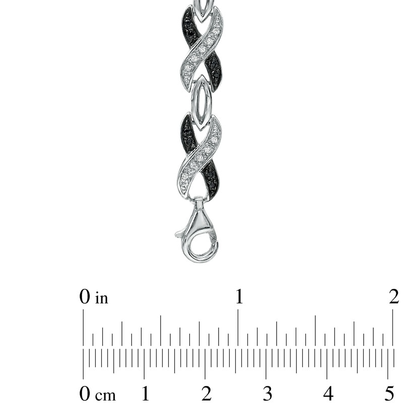 Main Image 2 of 1/3 CT. T.W. Enhanced Black and White Diamond "X" Bracelet in Sterling Silver