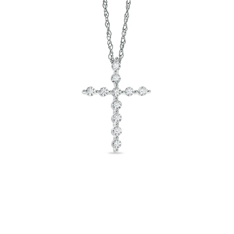 1/8 CT. T.W. Diamond Bubbles Cross Pendant in 10K White Gold