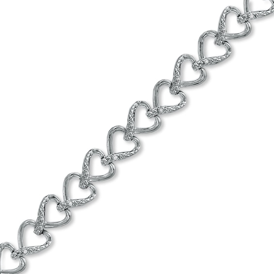 1/15 CT. T.w. Diamond Heart Link Bracelet in Sterling Silver