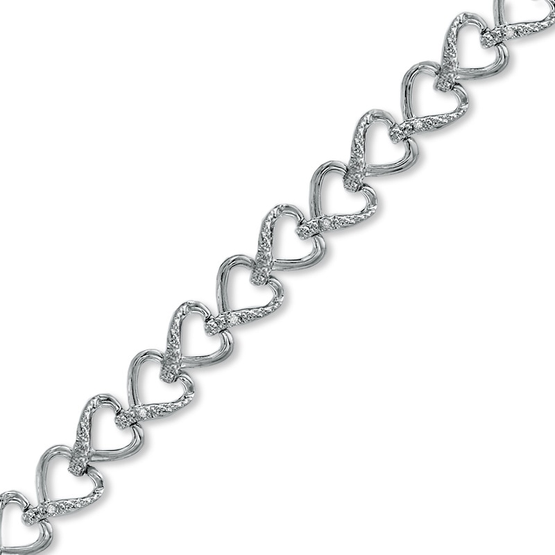 1/15 CT. T.W. Diamond Heart Link Bracelet in Sterling Silver