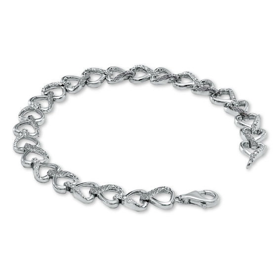 1/15 CT. T.w. Diamond Heart Link Bracelet in Sterling Silver