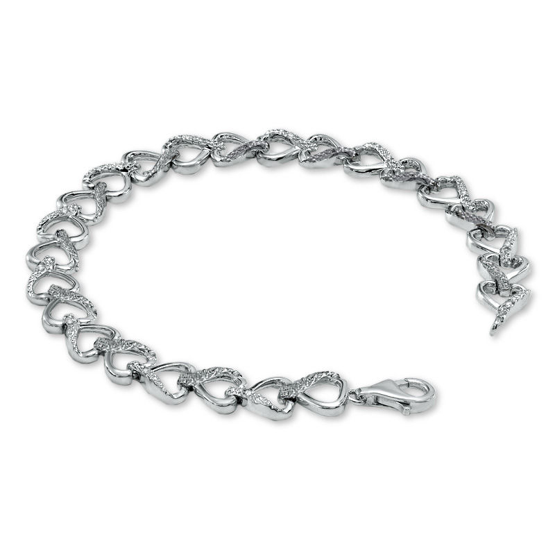 1/15 CT. T.W. Diamond Heart Link Bracelet in Sterling Silver