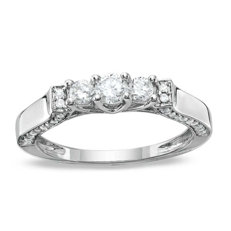 Main Image 1 of 1/2 CT. T.W. Diamond Three Stone Band in 10K White Gold