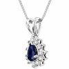 Thumbnail Image 1 of Pear-Shaped Blue Sapphire and 1/7 CT. T.W. Diamond Pendant in 14K White Gold - 16"