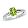 Thumbnail Image 0 of Cushion-Cut Peridot and White Topaz Accent Ring in Sterling Silver