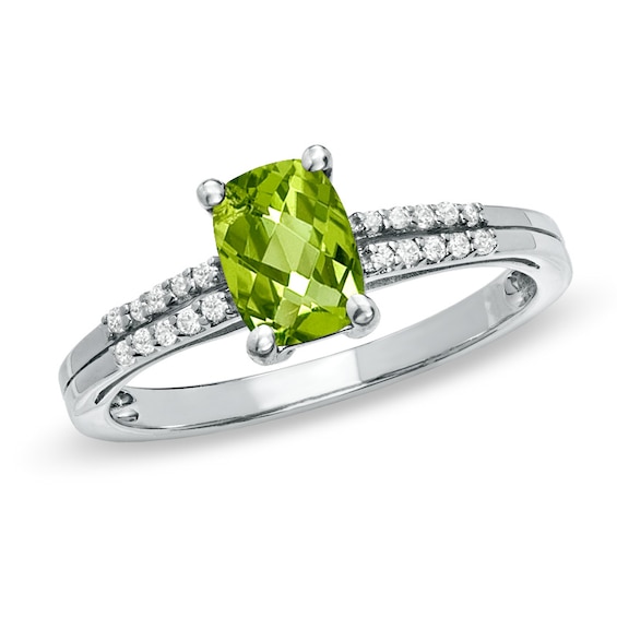 Cushion-Cut Peridot and White Topaz Accent Ring in Sterling Silver