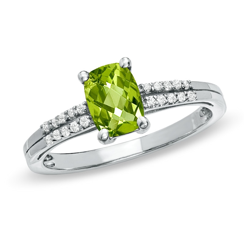 Cushion-Cut Peridot and White Topaz Accent Ring in Sterling Silver