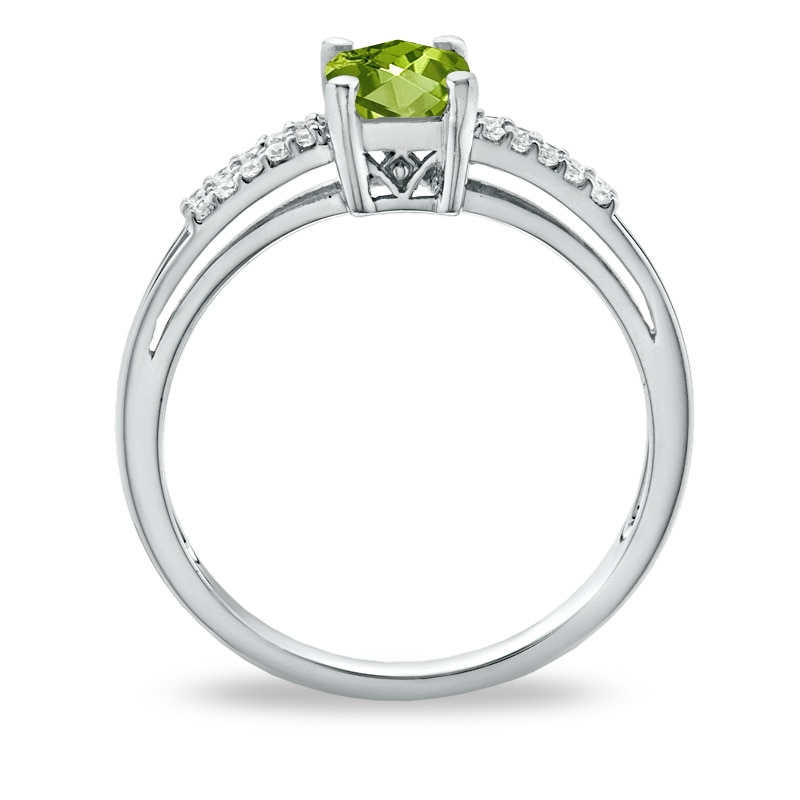 Cushion-Cut Peridot and White Topaz Accent Ring in Sterling Silver