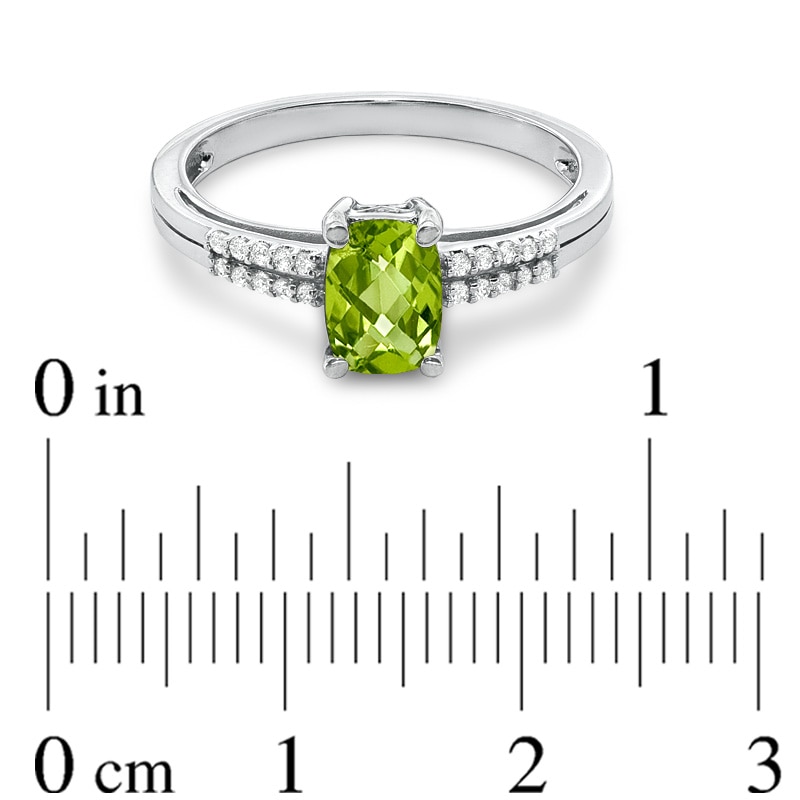 Cushion-Cut Peridot and White Topaz Accent Ring in Sterling Silver